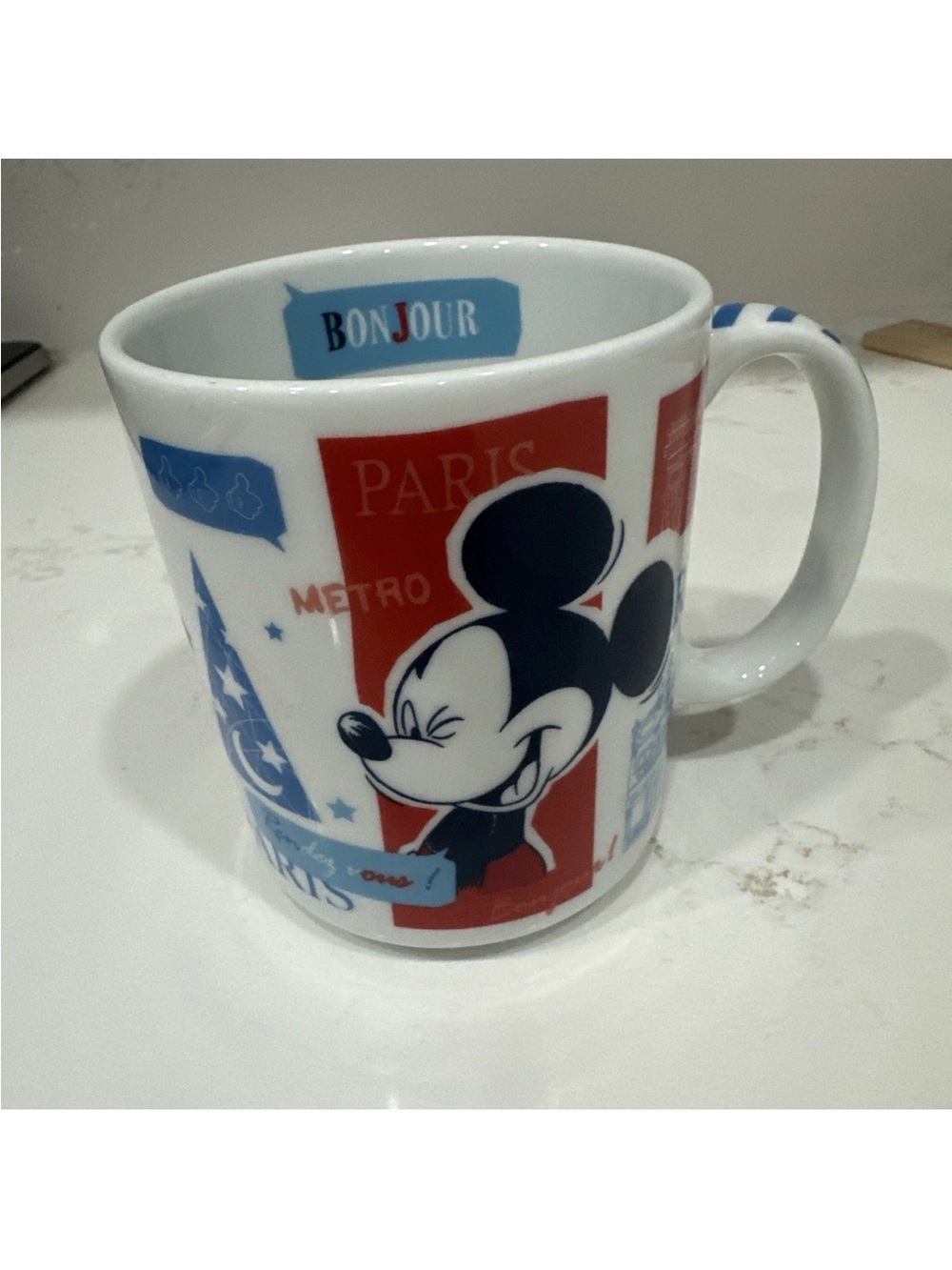 Rare French Disneyland Paris Exclusive - Coffee Mug - Winking Mickey - Bon Jour